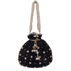 Kuber Industries Silk 1 Piece Women Potli Bag (Black),CTKTLUG813