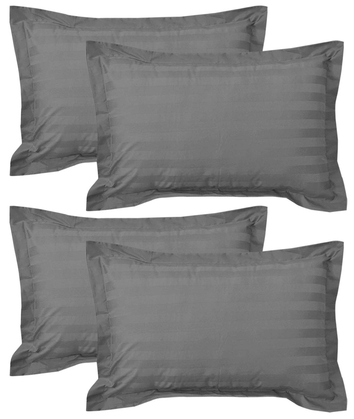 Kuber Industries 4 Pieces Cotton Luxurious Pillow Cover|Ultra Soft Satin Striped Pillow Case|Breathable & Wrinkle Free (Grey)
