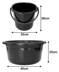 Heart Home 2 Pieces Plastic Bucket & Tub Set (Black)