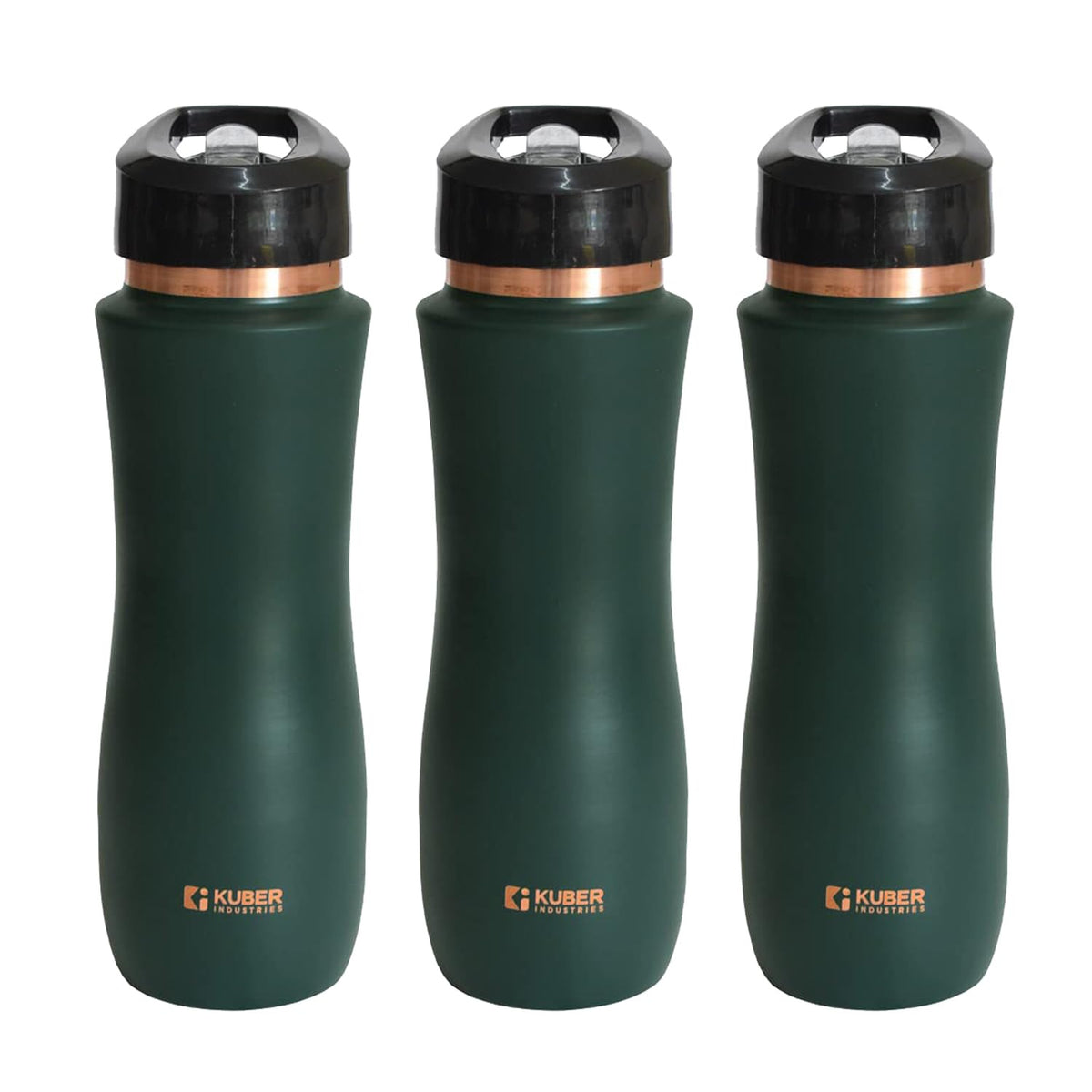 Kuber Industries Copper Water Bottle with Sipper | BPA Free & Non-Toxic | Leakproof, Durable & Lightweight | with Added Health Benefits of Copper |Easy to Clean | Maroon | Green (Pack of 3)