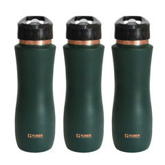 Kuber Industries Copper Water Bottle with Sipper | BPA Free & Non-Toxic | Leakproof, Durable & Lightweight | with Added Health Benefits of Copper |Easy to Clean | Maroon | Green (Pack of 3)