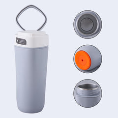 Kuber Industries Anti-Fall Insulated Coffee Tumbler with Suction Bottom | Leak-Proof Stainless Steel Tumbler | Coffee Tumbler with Lid and Handle | 480 ML | Gray