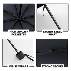 Kuber Industries 3 Fold Manual Umbrella|Windproof, Sunproof & Rainproof|With Polyester Canopy, Sturdy Steel Shaft & Wrist Straps|Easy to Hold & Carry|Umbrella for Women, Men & Kids |Black (Pack Of 2)