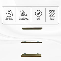 Heart Home 3 Piece Sturdy & Durable Sheesham Wood Honey-Matte Finish Wall Mount Wooden Wall Shelf for Bedroom & Living Room | Furniture Wall Rack Shelf for Decor | Brown