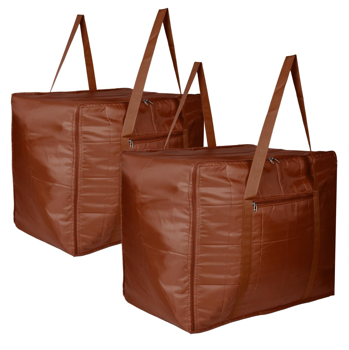 Heart Home Storage Attachi Bag | Parachute Travel Storage Bag | Underbed Storage Bag | Storage Organizer for Clothes | Zipper Closure Blanket Bag with Handle | Large | Pack of 2 | Brown