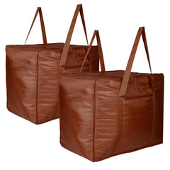 Heart Home Storage Attachi Bag | Parachute Travel Storage Bag | Underbed Storage Bag | Storage Organizer for Clothes | Zipper Closure Blanket Bag with Handle | Large | Pack of 2 | Brown