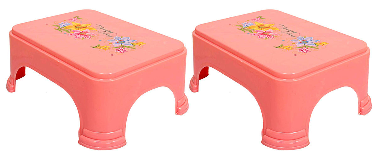 Kuber Industries Floral Print 2 Pieces Plastic Bathroom Stool, Pink-KUBMART10864