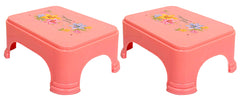 Kuber Industries Floral Print 2 Pieces Plastic Bathroom Stool, Pink-KUBMART10864