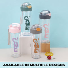 Kuber Pack of 5 Water Bottle for Kids | Printed Designs for Kids | Plastic Sipper Bottle for Kids | Food Grade Plastic | One Click Open Flip Lid | Transparent, Leak Proof, BPA Free | 420 ml