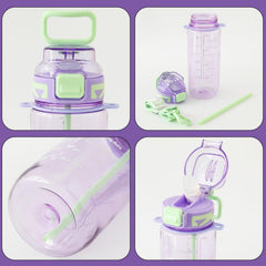 Kuber Industries Pack of 4 Kids Water Bottle With Straw |Sipper Water Bottle For Kids Boys Girls| Water Bottle with Locking Flip Lid | 720ml |Purple | SYZ-7774D