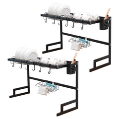 Kuber Industries Dish Drying Rack|Storage Rack for Kitchen Counter|Drainboard & Cutting Board Holder|Premium Utensils Basket Pack of 2 (Black)