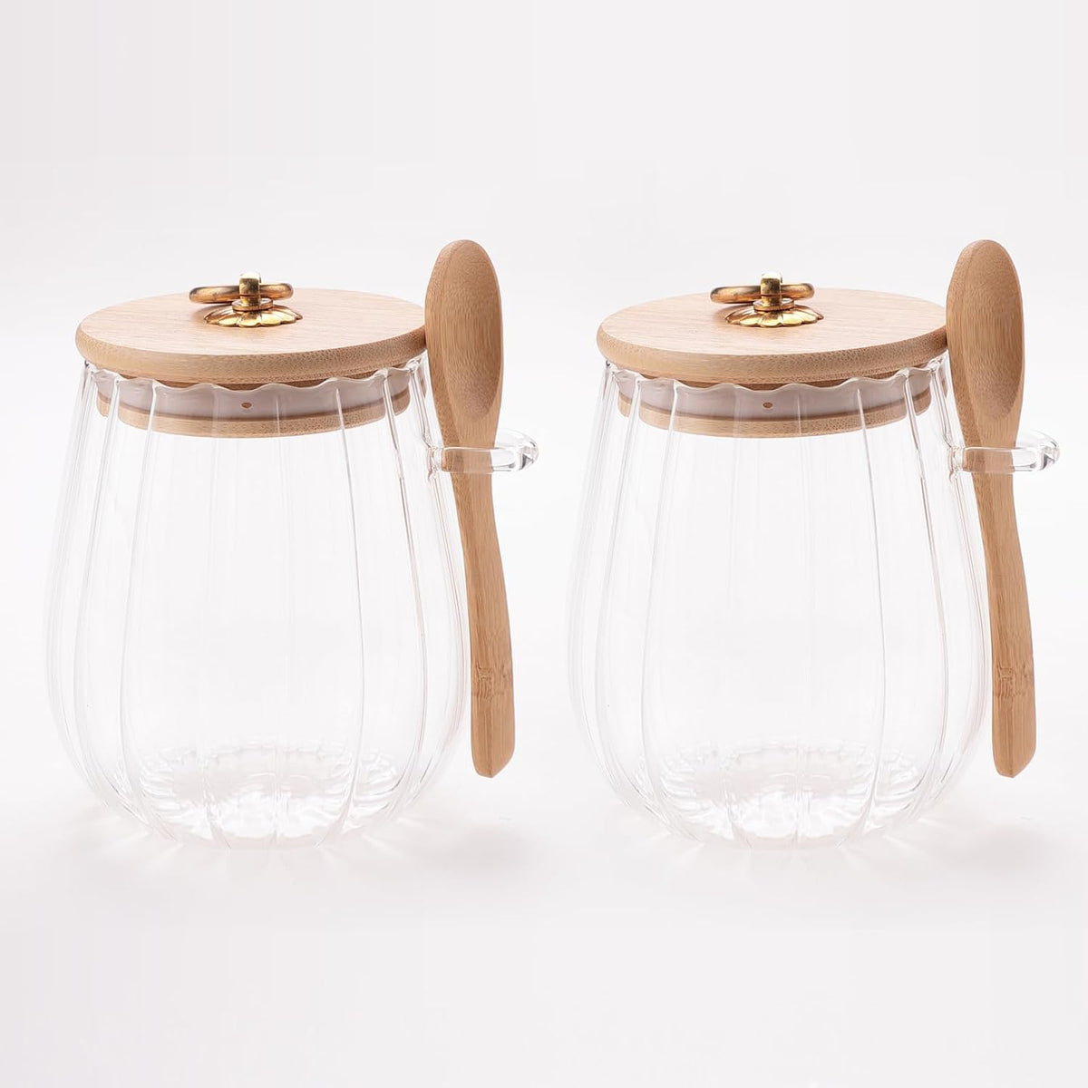 Urbane Home Borosilicate Glass Jar with Bamboo Lid | Kitchen Organizer Items & Storage | Multi-utility, Leakproof, Airtight Storage Jar for Cookies, Snacks, Tea, Coffee, Sugar | Set of 2 (680ml)