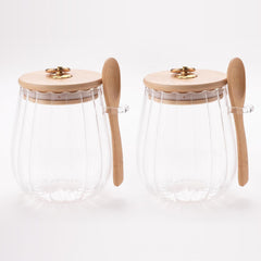Urbane Home Borosilicate Glass Jar with Bamboo Lid | Kitchen Organizer Items & Storage | Multi-utility, Leakproof, Airtight Storage Jar for Cookies, Snacks, Tea, Coffee, Sugar | Set of 2 (680ml)