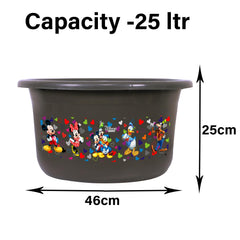 Heart Home Disney Bath Tub | Versatile Utility Gaint Tub | Plastic Bath Tub for Baby | Clothes Washing Tub For Bathroom | Feeding Pan Tub | TUB-25 LTR | Pack of 2 | Gray