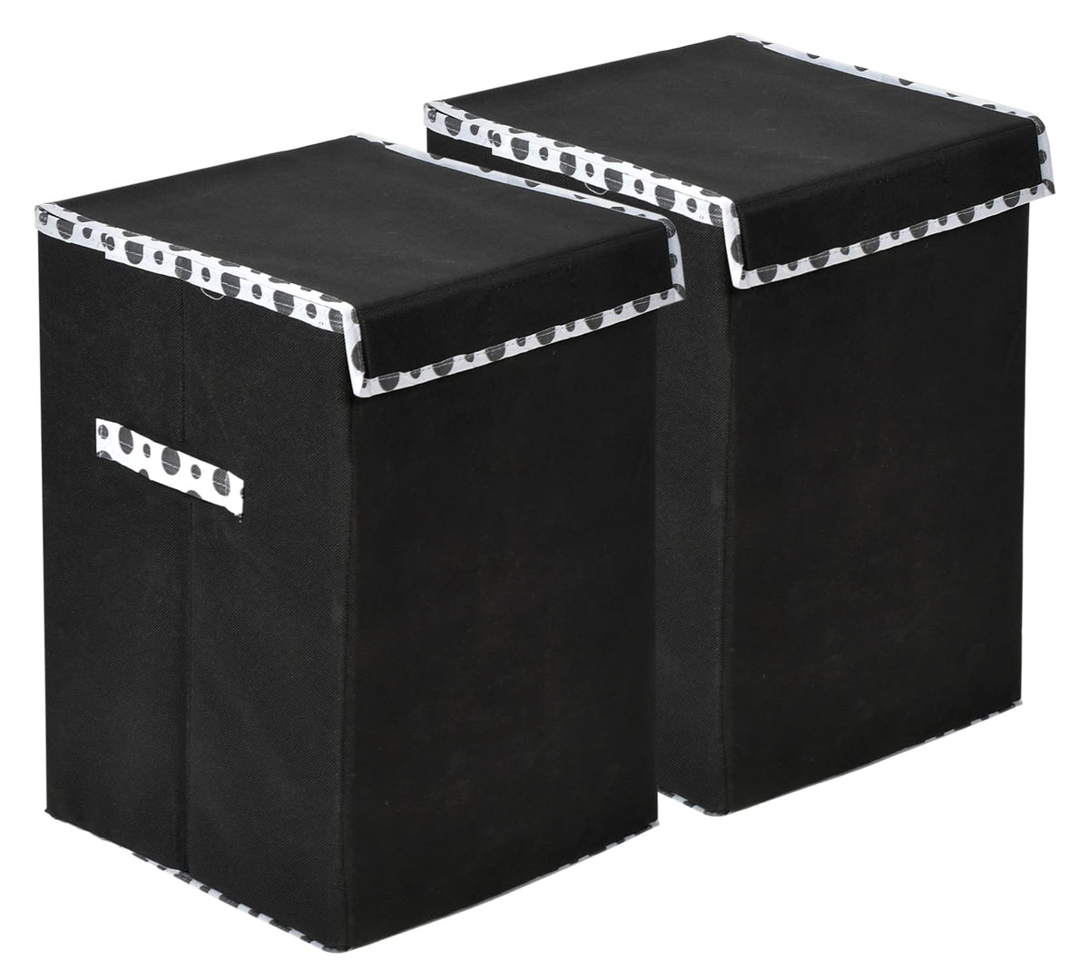 Heart Home Non-Woven Foldable Large Laundry basket/Hamper With Lid & Handles- Pack of 2 (Black)-44HH0195