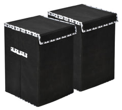 Heart Home Non-Woven Foldable Large Laundry basket/Hamper With Lid & Handles- Pack of 2 (Black)-44HH0195