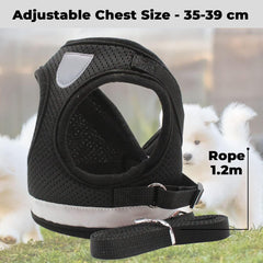 Kuber Industries Reflective Dog Harness with Adjustable Leash|Breathable Polyester Mesh Fabric |Medium Size|HT-844|Comfortable No-Pull Grip|Quick Release Buckles|Easy On-Off Harness|Black (Pack of 6)