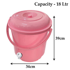 Kuber Industries Multipurposes Plastic Bucket with Lid & Tap System for Home Cleaning & Save Water, 18Ltr. Pack of 2 (Pink)