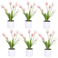 Kuber Industries Artificial Plants for Home D?cor|Natural Looking Indoor Fake Plants with Pot|Artificial Flowers for Decoration-Pack of 6 (Pink)