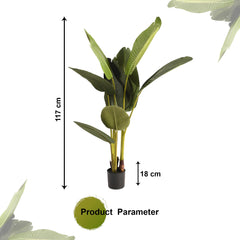 Heart Home Banana Leaf Artificial Plant | 117 CM Tree with Flexible Trunks | 8 Leaves Greenery Plant with Pot | Plant for Home Decor | Plastic | FH-M1208 | Green