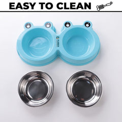 Kuber Industries Dog Food Bowl|Stainless Steel,PVC Material Dog Bowls|Non Slip,Durable,Sturdy,Non Toxic|Perfect Dog Accessories for Indoor & Outdoor Use|A1009B|Pack Of 2|Blue