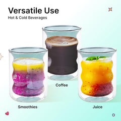 Kuber Industries Pack of 2 Double Walled Glasses | Borosilicate Glass Tumblers | Heat Resistance | Microwave & Dishwasher Safe | 200 ML | Green