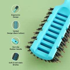 Homestic Hair Brush | Flexible Bristles Brush | Hair Brush with Paddle | Quick Drying Hair Brush | Suitable For All Hair Types | Round Vented Hair Brush | 2 Piece | C13-X-BLE | Blue