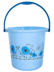 Heart Home Floral Printed Multipurposes Plastic Bucket For Bathing Home Cleaning & Storage Purpose, 18Ltr.- Pack of 2(Blue)-47HH01199