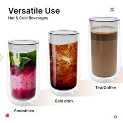 Kuber Industries 6 Pcs Double Walled Borosilicate Glass | High Thermal Resistance | Microwave & Dishwasher Safe | 240 ML | Pack of 3 | Grey