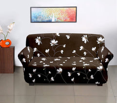 Heart Home Flower Printed Polyster Stretchable 3 Seater Sofa Cover for Home, Office, Hotels with Foam Stick (Brown)-50HH01416