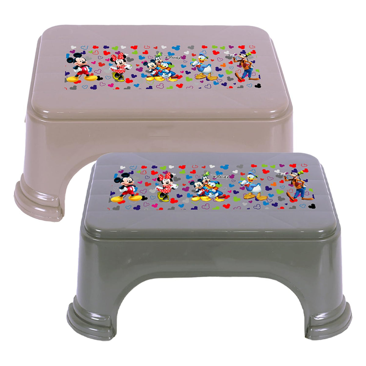 Kuber Industries Disney Team Stool | Bathroom Square Stool | Plastic Stool for Bathroom | Stool for Kitchen | Bathroom Patla | Support Stool for Bathroom | P6 | Pack of 2 | Multi