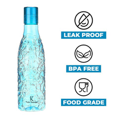 Kuber Industries BPA-Free Plastic Water Bottle|Leak Proof, Firm Grip, 100% Food Grade Plastic Bottles|for Home, Office, & Gym|Unbreakable, Freezer Proof, Fridge Water Bottle|Set of 6|Blue (Pack of 5)