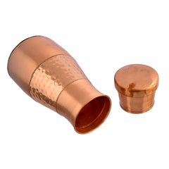 Kuber Industries Water Jug | Bottle with Inbuilt Glass | Vessel for Drinking Water | Bedroom Jar| Bedside Water Bottle | Water Jug | Middle Hammered | 1100 ML | Copper