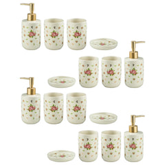 Kuber Industries Bathroom Accessories Set | Handwash Soap Dispenser | Water Cup | Soap Holder Dish for Bathroom | Toothbrush Holder for Bathroom | 16 Piece | ZX055WT | Pack of 4 | White