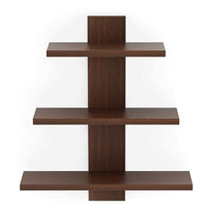 Kuber Industries Wooden Wall Shelf|Multipurpose Tree Shape Display Rack|Engineered Wood Mount 3 Tier Shelves For Office & Home Décor (Brown) (Pack Of 2)