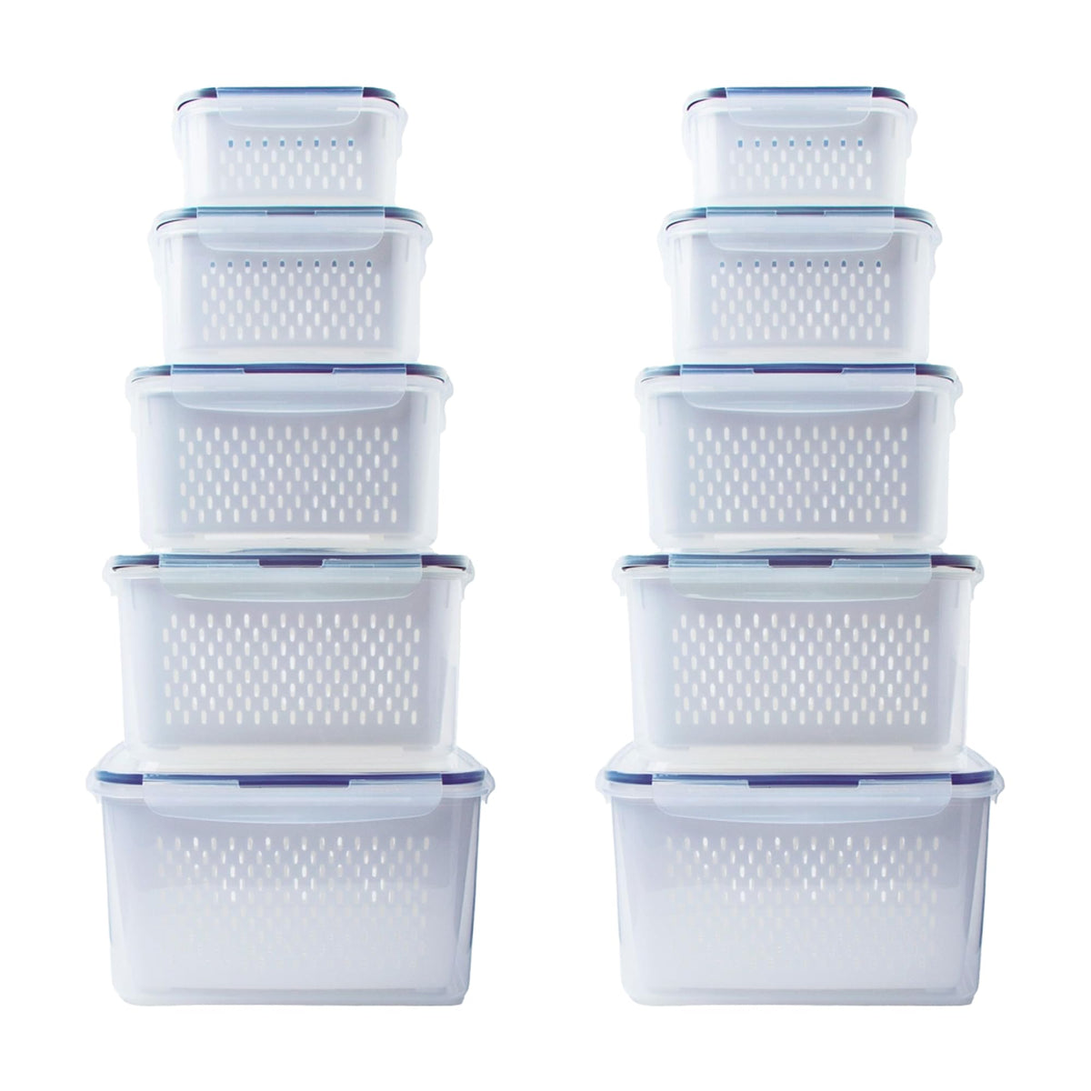 Kuber Industries 10 Pcs Food Containers | Storage Box for Fridge |Vegetable Fruit Boxes | Refrigerator Storage Box | Containers With Airtight Lid | Strainer Basket | HXP00290 | Transparent |Pack of 2