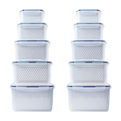 Kuber Industries 10 Pcs Food Containers | Storage Box for Fridge |Vegetable Fruit Boxes | Refrigerator Storage Box | Containers With Airtight Lid | Strainer Basket | HXP00290 | Transparent |Pack of 2