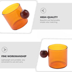 Urbane Home 2 Pcs Borosilicate Glass Coffee Cups | Cup with Wooden Ball Handle | High Heat Resistant | Microwave and Dishwasher Safe | 120 ML | Pack of 1 | Amber