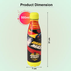 Kuber Industries 500 ml Water Bottle with 2 Lids | Disney Car | Stainless Steel Bottle for Travel-Gym & Sports | BPA-Free Insulated Sipper Bottle for Adults & Kids with Straw | Red | Pack of 2