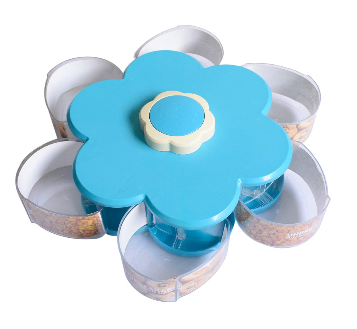 Kuber Industries Flower Design ABS Plastic Multipurposes 6 Pcs Transparent Container Box for Dry Fruits, Masala/Spices, Mouth Freshners, Chocolates (Blue)