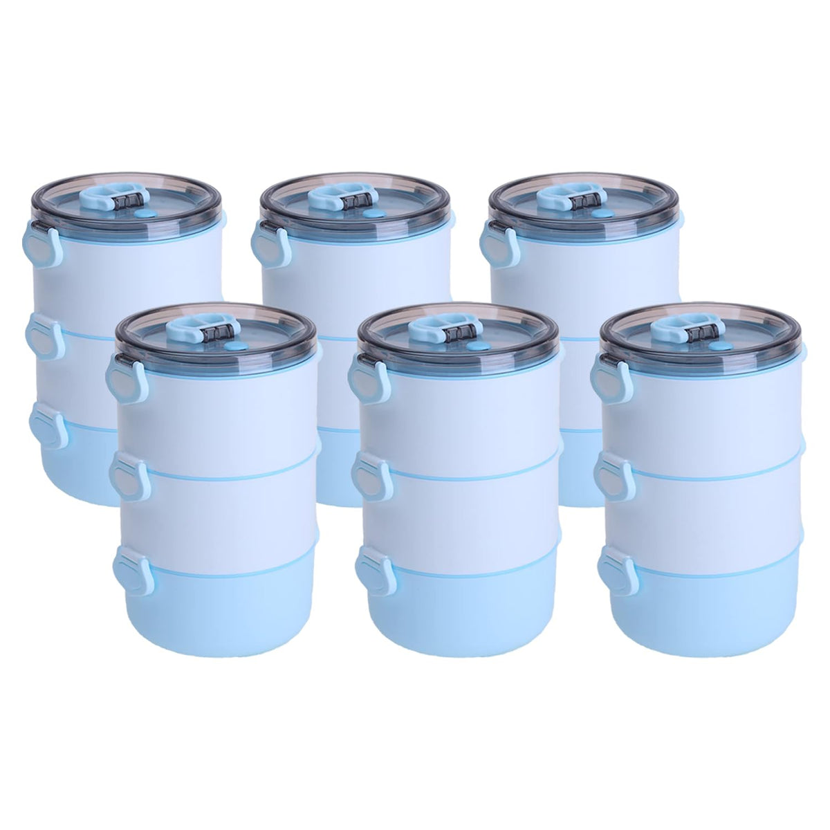 Kuber Industries Insulated Lunch Box with 3 Compartments|100% BPA Free, Food Grade ABS Plastic|Leakproof & Spill Proof|Dishwasher & Microwave Safe Lunch Box|3000 ML|HX0035097|Blue (Pack of 6)