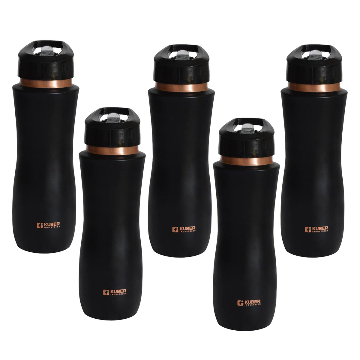 Kuber Industries Copper Water Bottle with Sipper | BPA Free & Non-Toxic | Leakproof, Durable & Lightweight | with Added Health Benefits of Copper |Easy to Clean | Maroon | Black (Pack of 5)