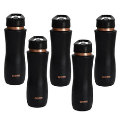 Kuber Industries Copper Water Bottle with Sipper | BPA Free & Non-Toxic | Leakproof, Durable & Lightweight | with Added Health Benefits of Copper |Easy to Clean | Maroon | Black (Pack of 5)