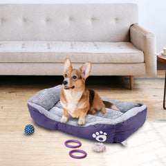 Kuber Industries Dog & Cat Bed|Super Soft Plush Top Pet Bed|Oxford Cloth Polyester Filling| Washable Dog Bed|Rectangular Cat Bed with Rise-Edge Pillow|QY036P-S|Purple(Pack of 2)