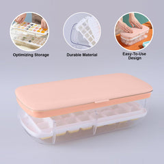 Kuber Industries Pack of 2 Ice Cube Tray with Lid | Ice Cube Storage Box with Ice Scoop | 24 Ice Cube Molds for Freezing | One-Press Demolding | BPA Free | Pink