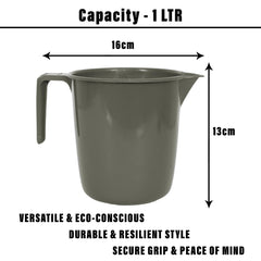 Heart Home Bathroom Mug | Plastic Bath Mug for Bathroom | Bath Mug | Mug for Bathroom | Mug for Toilet | Washroom Jug | 111 Bath Mug | 1 LTR | Pack of 6 | Gray