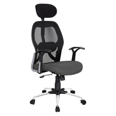 Kuber Industries Ergonomic Office Chairs for Work from Home | Comes with Manual Height Adjustable, Armrest, Headrest & Lumbar Support | Comfy Study Chair for Students with Wheels | Black & Grey Seat
