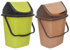 Heart Home Plastic Dustbin/Wastebin With Swing Lid With Handle, 7 Liter- Pack of 2 (Green & Coffee)-47HH0847