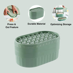 Kuber Industries 2 Layer Ice Cube Tray with Lid | Ice Cube Storage Box with Ice Scoop | 72 Ice Cube Molds for Freezing | One-Press Demolding | BPA Free | Green