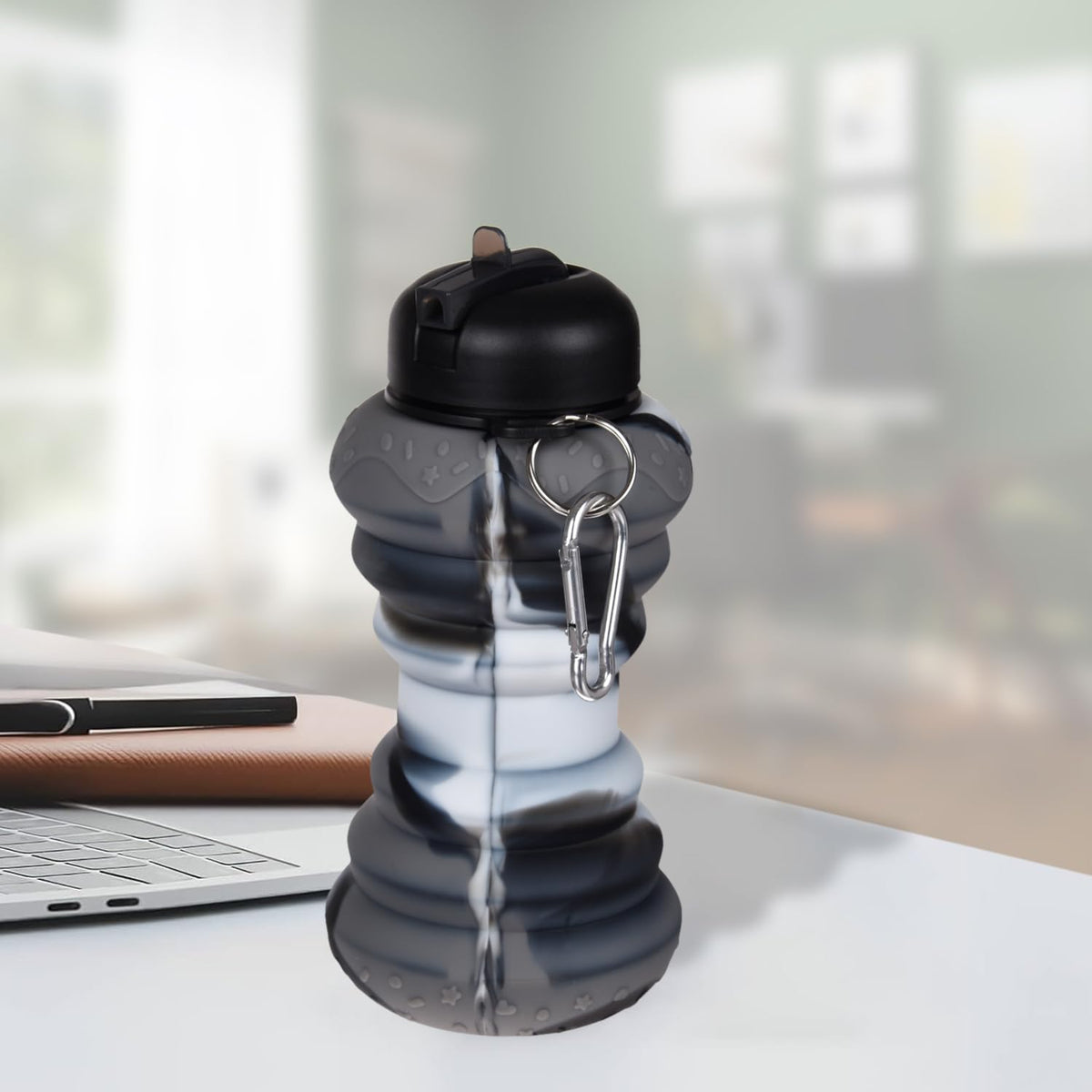 Heart Home Water Bottle | Silicone School Water Bottle | Expandable Water Bottle | Flip Cap Water Bottle | Gym Water Bottle | Sports Water Bottle | 600 ML | Black